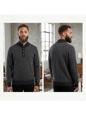 Untuckit Sorensen Cross Stitch Wool Sweater Mens Large Gray Henley Pullover